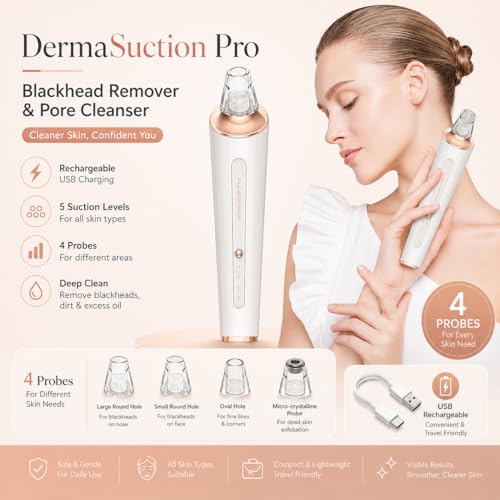 Image of 5 in 1 Multi-Function Blackhead Extractor Remover Device, Skin Cleaner, Pimple Removal Tool, Pimple Pore Cleaner Vacuum Suction Tool for Men and Women (White) (Multicolour) (off white)