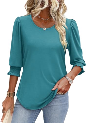 Image of XIEERDUO Blouses for Women Dressy Casual 3 /4 Length Sleeve Womens Tops with Smocked Cuffs