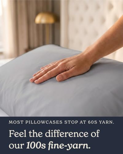 Image of Beckham Hotel Collection King Pillow Cases Set of 2, Cool Touch Sateen Pillowcases, 500TC Cotton, Silky Smooth & Soft, Open End, Light Gray