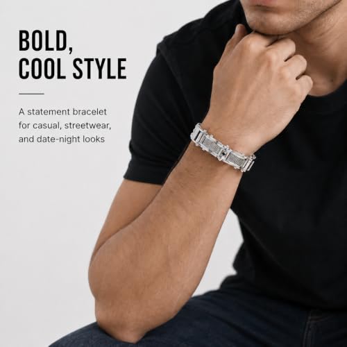 Stainless Steel Franco Chain Bracelet for Men with Cubic Zirconia Accent - image 2