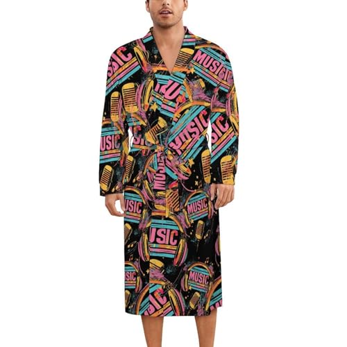 Music Soft Robe Long Sleeve Bathrobes V Neck Sleepwear Spa Robes with Belt Men Woman