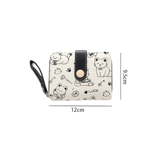 Stylish White PU Leather Wallet with Cat Design - Clip Closure, Handheld, Polyester Lining for Enhanced Durability2