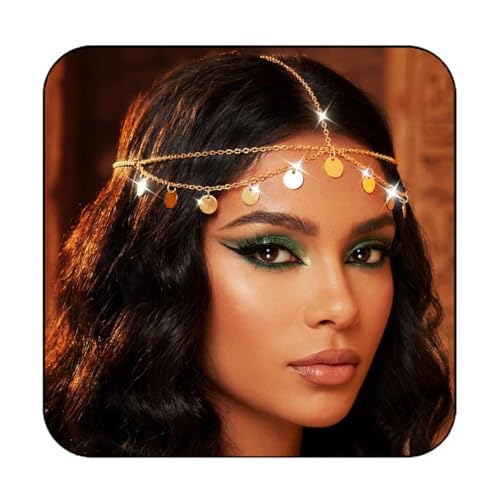 Fashband Bandeau avec paillettes, pompon, chaîne de cheveux, coiffure dorée, accessoire capillaire pour femmes