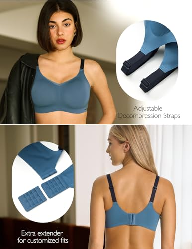 COMFELIE Seamless Comfort Sport Bra Colorblock Invisibles Full Coverage Brassiere for Older Women Nordic Blue Large — view 5