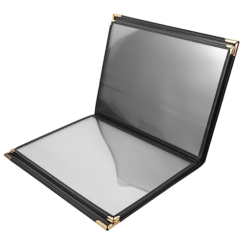 HOMOCONO Loose-Leaf Holderrecipe Binder Menu Double Panel Menu Cover Recipe Cover Stitched Menu Clear Sleeves Menu Holder Menu Protective Cover Recipe Binders Clear Liner Black PVC
