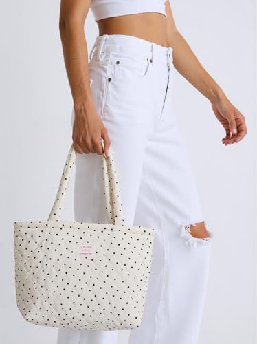 Image of Floral Quilted Cotton Shoulder Bag for Women Daily Use Medium Size Handbag Large Capacity Thickened Design Tote