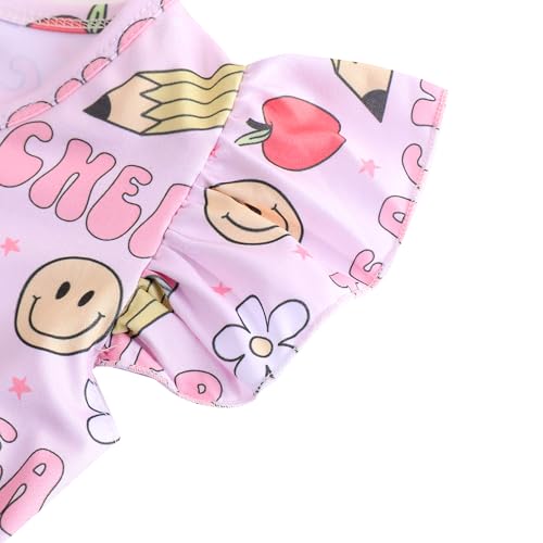 Toddler Girl Back to School Dress Ruler Pencil Print Ruffle Bottom Casual Dress Summer Outfits 3-8Y3