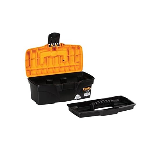 Perel Boîte à outils, polypropylène, avec plateau porte-outils amovible, poignée rabattable et fermeture en plastique, noir/orange, 320 x 165 x 136 mm