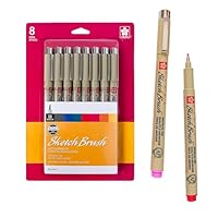 SAKURA Pigma Sketch Brush - Archival Ink Sketching Pens - Art Pens for Calligraphy, Hand Lettering & Writing - Assorted Archival Colors - 8 Pack