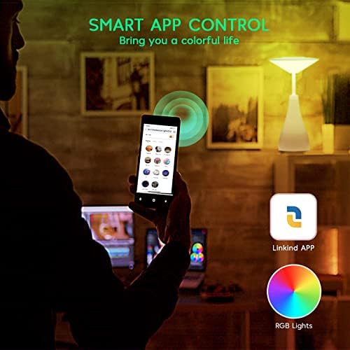 Winees Smart Table Lamp, LED RGB Color Changing Night Light, Wi-Fi Touch Control Dimmable Ambient Light, Compatible with Alexa Google Home, APP Control Bedside Lamp (Smart Table Lamp)