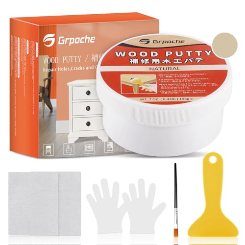 Holzkitt Reparaturset, 198g Holzspachtelmasse, Reparaturspachtel Wasserbasis für Türverkleidung Restore Tischschrank Böden Holzloch Schnelltrocknend Rissbeständig (Natürliche)