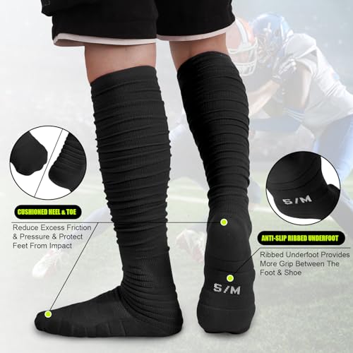 2 Pairs Scrunch Football Compression Socks - Extra Long Padded High Tube Socks for Men and Youths3