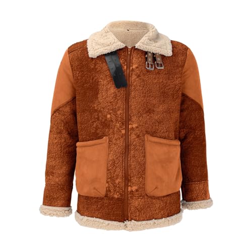 MMOOVV Chaqueta de hombre de cordero integrado con chaqueta de ante engrosada para el calor Chaqueta larga de invierno para hombre (Brown, M), marrón, M