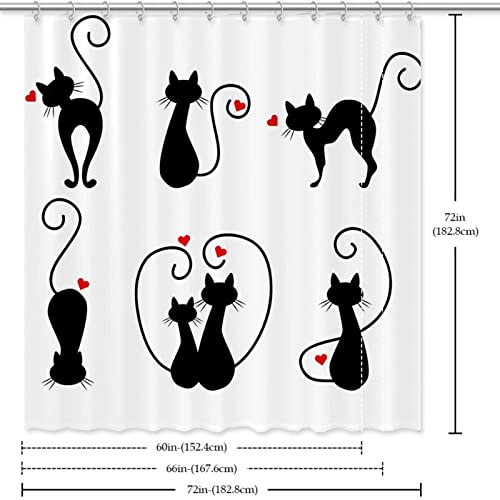 Rideau de douche motif chat imperméable et crochets de salle de bain