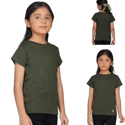 Image of Kids Round Neck Girls Tshirt | Short Sleeves | Natural Organic 100% Cotton Soft Comfortable Fabric | Plain Color Original Branded Half Sleeve | School t-Shirt for Girl Kid | Sleepwear Everyday Casual