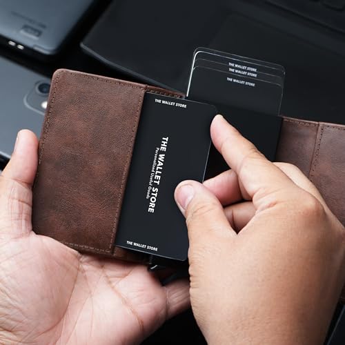 Image of The Wallet Store Maverick RFID Protected Vegan Leather Wallet Cardholder | Pop-up Cardholder | Scan Proof Wallets for Men | Aluminium Case | Up to 8 Cards | Credit & Debit Cardholder (Brown)