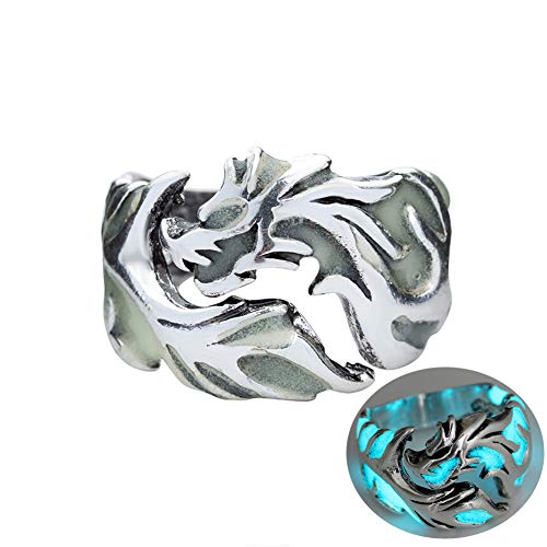 MuYiYi11 Glowing Ring Men's Ring Vintage Jewelry Party Club Banquet Cocktail Bar Band Antique Silver + Blue Green 11