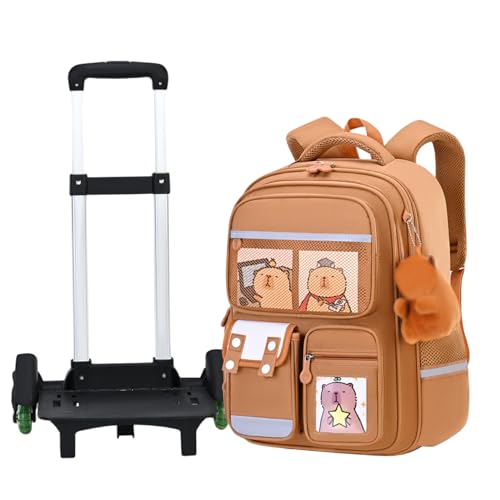 Liummrcy Mochila enrollable con 6 ruedas mochila de capybara de gran capacidad con mango retráctil de la escuela de dibujos animados impermeables correa reflectante para niños