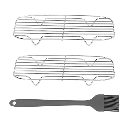 2PCS Portable Stainless Steel Barbeque Grill Grid with Silicone Basting Brush, Wearproof Wire Mesh Net for Camping, Patio, RV and Home Use