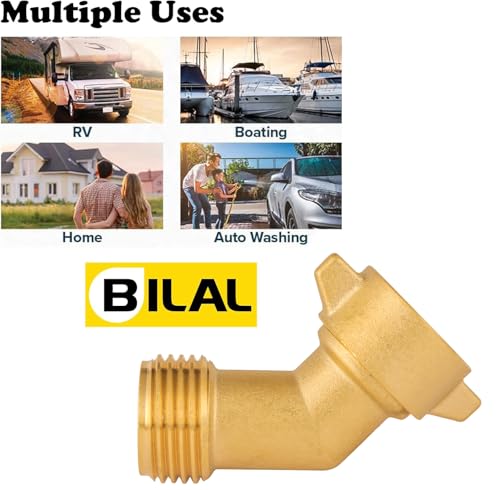 Image of 45-Degree Hose Elbow For RVs - Solid Brass Construction, Features Convenient Easy Grip Connector,For RV Water Hoses, Residential Outdoor Faucets, & More- 1-Pack