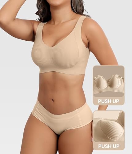 Mivorica Womens Bras No Underwire Full Support Back Fat Smoothing Bralette Wireless Push Up Plus Size Sports Bra Nude 3X thumb #2
