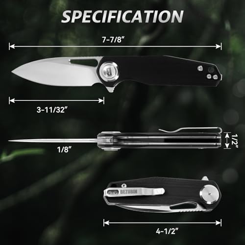 Image of Pocket Folding Knife,3.15 inch D2 Steel Blade,Black G10 Handle,Push Button Lever Lock,Pocket Knife with Pocket Clip for Outdoor,Survival,EDC