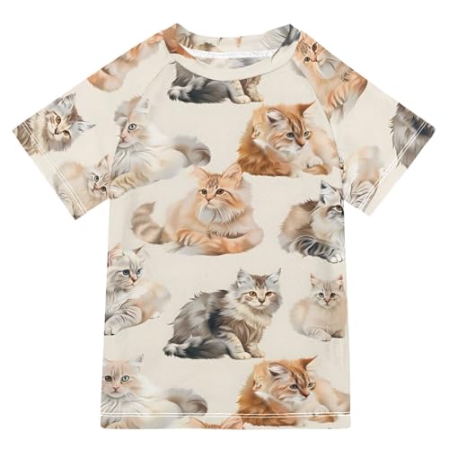 ALAZA Boys Swim Shirt Short Sleeve Rash Guard for Boys Girls UPF 50+ Various Cats 9-10T