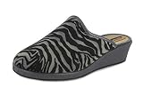  Zapatilla casajer DOCTOR CUTILLAS, Tejido suapel Estampado, en Negro y marrón, con cuña. Mod.4628 (Negro, Numeric_36)