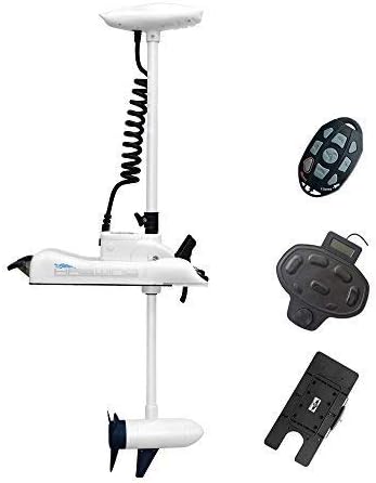 AQUOS White Haswing 12V55LBS 48inch Electric Bow Mount Trolling Motor with Remote Control, Wired Foot Control, Quick Release Bracket for Inflatable Boat Bass Boat Freshwater Saltwater Use