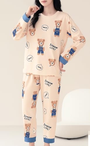 Image of Louis Luxe Womens Korean Night Dress || Full Pyjama Set || Korean Nightsuit || Women Nightwear ||Round Neck Full Sleeve Nightsuit || Loungewear || Everyday Nightdress (ND-02)