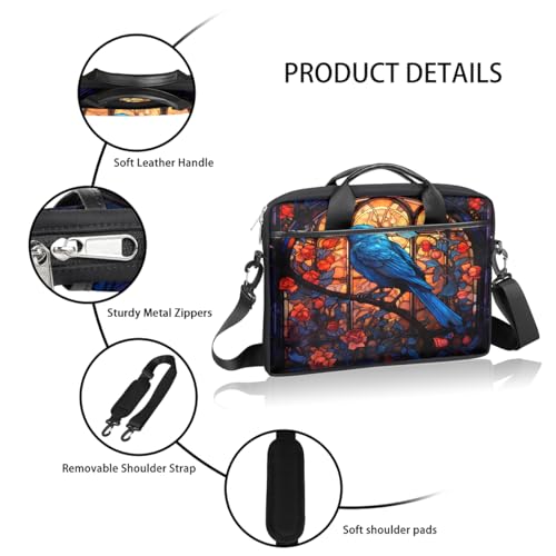 Funda para portátil de 15 pulgadas con diseño de vidrieras artísticas de pájaros y rosas, maletín delgado para negocios, bandolera con correa ajustable, para mujeres y hombres, ideal para oficina, trabajo y viajes miniatura 4