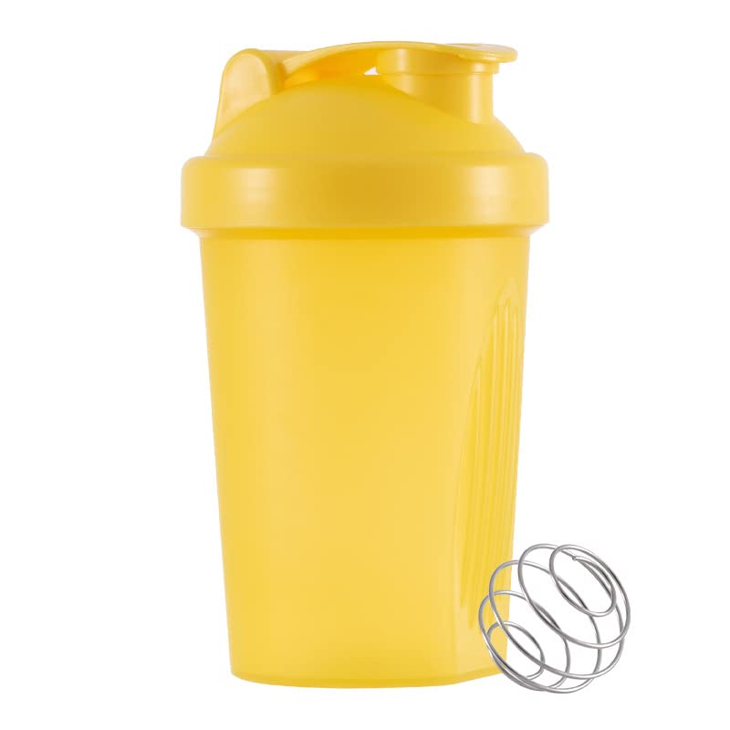 400ml Protein Shaker Flasche Auslaufsicher, Eiweiß Shaker mit Sieb & Skala, Gelb