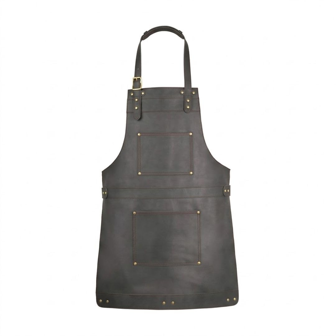 Full Grain Leather Apron Butcher, Cook, BBQ, Cooking, Wood work, Cheff, BBq Grill Gift Apron (Choco Brown-749)