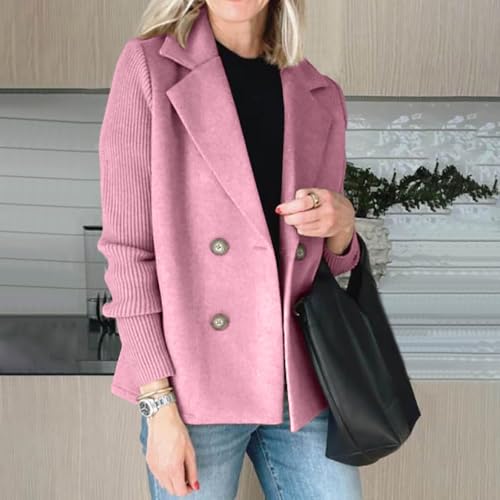 Cropped Trench Coat for Women Long Sleeve Double Breasted Notched Lapel Casual Loose Fit Jacket Outwear with Pockets3
