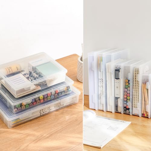 Image of Vidifor Plastic Storage Containers for A4 File, 8.5 inchx11 inch Letter File, Magazine Document, Pencil Box, Thick Scrapbook Storage Box for Crafts, Art Supplies, Crayon, Office Supplies, Washi Tape. (2)