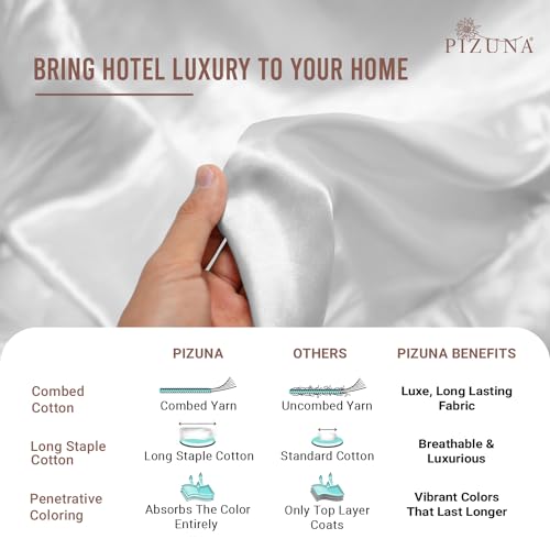 Pizuna 100% Cotton King Size Duvet Cover Sets White, 400 Thread Count Long Staple Cotton King Duvet Cover 230x220cm, Sateen Weave Quilt Cover with Button Closure (Kingsize Duvet Cover Sets)