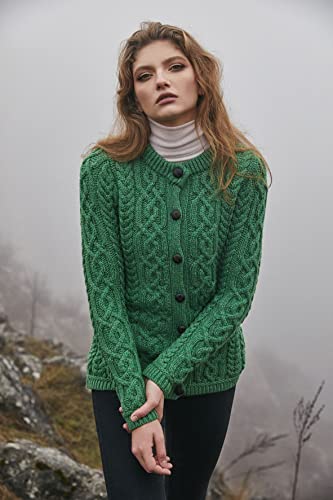Image of SAOL 100% Merino Wool Ladies Irish Buttons Knit Cardigan Lumber Jacket with Pockets