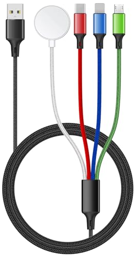 Image of 5FT /1.5M Multi Charging Cable for Apple Watch Charger Travel Nylon Braided USB C Micro USB Compatible with iWatch Ultra /SE /10 /9 /8 /7 /6 /5 /4 /3 /iPhone 16 15 Pro Max /14 /13 /12 /Galaxy Android