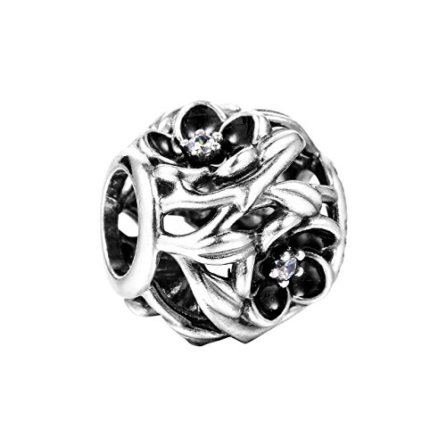 Charm 791409 CZ bola flor negro esmalte para personalizar tu pulsera