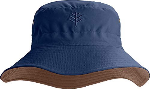Coolibar UPF 50+ Men's Reversible Bucket Hat - Sun Protective,Large/X-Large,Navy/Dark Khaki