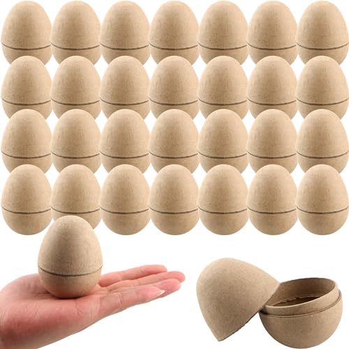 Sonarun 30 Pack 3.3 Inch DIY Paper Mache Eggs Easter Empty Eggs Easter Decorations for Kids Adults Craft Easter Egg Hunt Party Favors