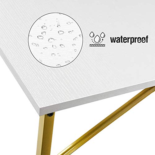 Lufeiya Small Computer Desk White Writing Table For Home Office Small Spaces 31 Inch Modern Student Study Laptop Pc Desks With Gold Legs Storage Bag Headphone Hook,White Gold #TOP6