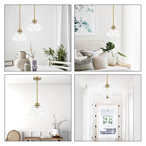 Mexo Industrial Pendant Lighting Fixture Clear Glass Shade Pendant Farmhouse 10" Close To Ceiling Lights Brushed Gold Hanging Chandelier For Hallway Bedroom, Kitchen Entryway #TOP6