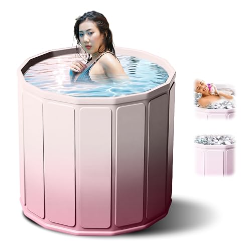 Image of Helteko Bath Tub for Adult for Bathroom, Foldable Tub for Home Use with Drainage Hole, Thickened Insulated Ice Bath Tub, Inflatable BathTub for Adults, Ice BathTub for Adults (White-Pink)