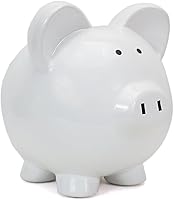 Child to Cherish White Ceramic Piggy Bank - Durable Dolomite, Hand-Painted Shiny Finish, Kid-Safe Savings Jar 8x7x7 Inches