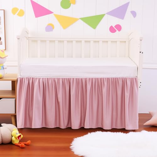 Image of Crib Bed Skirt Dust Ruffle 100% Cotton - Natural, Soft, Breathable for Baby's Delicate Skin, Nursery Toddler Crib Bed Skirt for Baby Boys Girls, Fits Standard Cribs 28 inch x 52 inch with 14 inch Drop