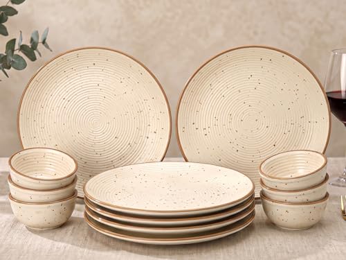 Image of Bodhi House Solid Handcrafted Stoneware Ceramic Dinner Set, Dish Set Serving, Microwave and Dishwasher Safe, Bone-ash Free, Crockery Set for Dining and Gifting (Beg, Pack of 12 (6F+6K))