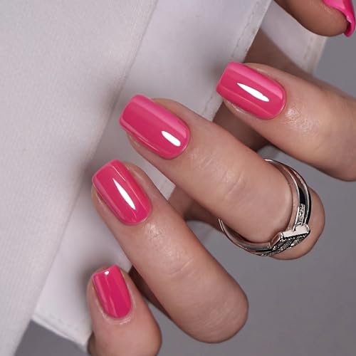 Image of CurvLife Soft Gel Square Press-On Nails Short, Reusable Fake Nails with Glue & Adhesive Tabs, 32PCS 16Size Salon-Quality Stick-On Nails for At-Home Manicure (Blush Mirror)