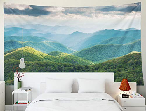 Shorping Tapestry Wall Hanging,Wall Tapestry, 80X60Inches Home Art Of Cotton For Décor Living Room Dorm Carolina Great Smoky Mountain Scenic Landscape With Light Rays And Spring Greens #TOP1