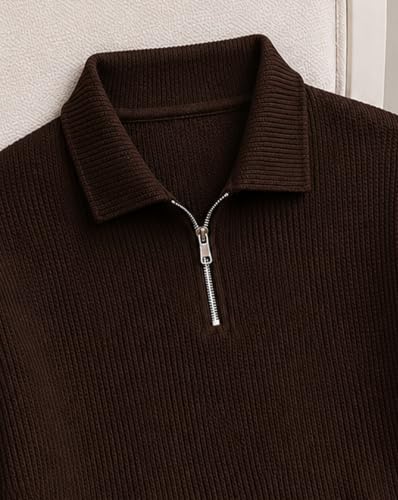 Image of AUSK Men's Waffle Knit Textured Full Sleeve Polo T-Shirt | Cotton Blend Regular Fit Zip Polo Neck Solid Smart Casual T Shirt for Men | Casual Wear, Travel & Weekend Wear Tshirt for Men